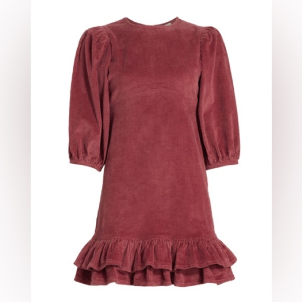 ByTimo Corduroy Flounce Mini Dress in Berry size Small